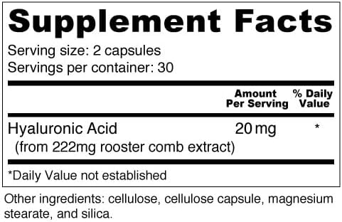 Wellness Resources Hyaluronic Acid from Rooster Comb, 100% Natural Low Molecular Weight (60 Capsules)