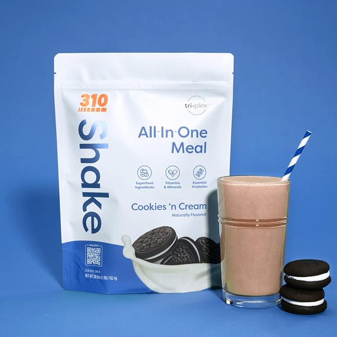 310 Nutrition - All In One Meal Replacement Shake - Fiber Rich Vegan Superfood Blend - Natural Sweeteners - Low Carb Shake, Keto & Paleo Friendly - Gluten Free - 26 Essential Vitamins & Minerals (Cookies N' Cream, 14 Servings)