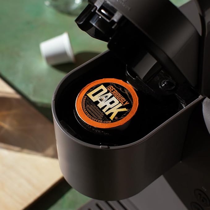 Fresh Roasted Coffee, Seriously Dark, Artisan Blend, Dark Roast, 24 Pods for K Cup Brewers