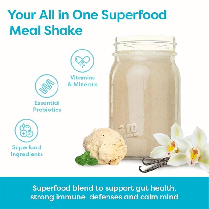 310 Nutrition - All In One Meal Replacement Shake - Superfood Blend with Fiber - Natural Sweeteners - Low Carb Shake, Keto & Paleo Friendly (Vanilla Crème, 14 Servings)