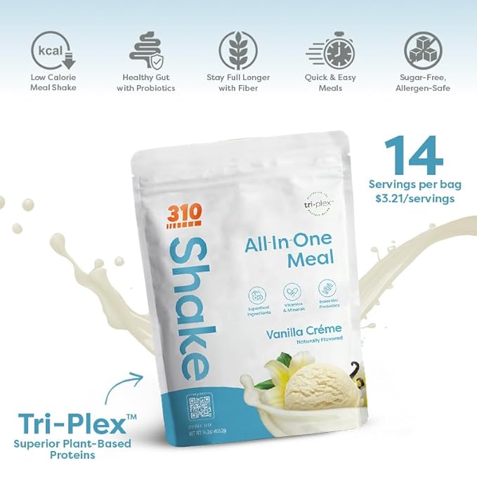 310 Nutrition - All In One Meal Replacement Shake - Superfood Blend with Fiber - Natural Sweeteners - Low Carb Shake, Keto & Paleo Friendly (Vanilla Crème, 14 Servings)