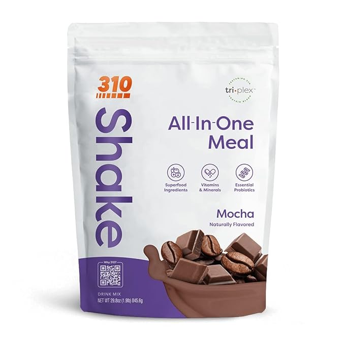 310 Nutrition All-In-One Meal Replacement Shake - Fiber-Rich Superfood Blend with Natural Sweeteners - Low Carb, Keto & Paleo Friendly, Gluten-Free, 26 Essential Vitamins & Minerals, Mocha, 28 Servings