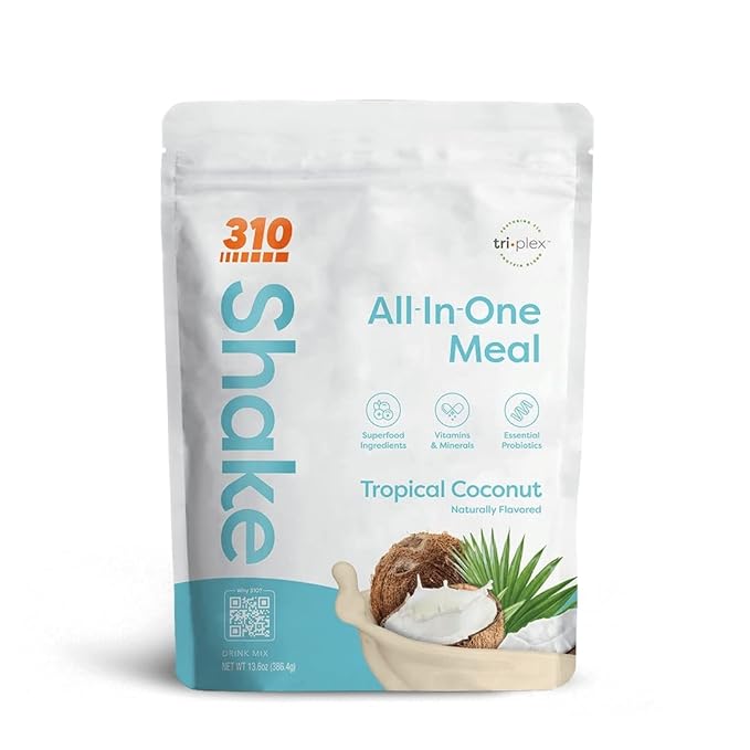 310 Nutrition Meal Replacement Shake - Fiber-Rich Vegan Superfood Blend - Low Carb, Keto & Paleo Friendly, Gluten-Free, 26 Vitamins & Minerals, Natural Sweeteners - Tropical Coconut, 14 Servings