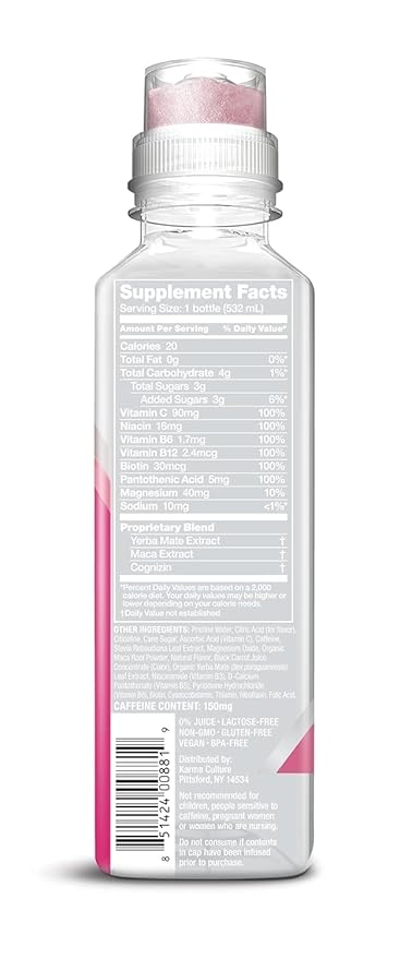 Karma Natural Energy Drink - 12 Pack, Raspberry Peach Caffeinated Water - Clean Focus & Energy Boost