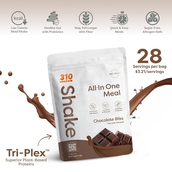 310 Nutrition All-In-One Meal Replacement Shake - Fiber-Rich Vegan Superfood Blend with Natural Sweeteners - Low Carb, Keto & Paleo Friendly, Gluten-Free, 26 Essential Vitamins & Minerals, Chocolate Bliss, 28 Servings
