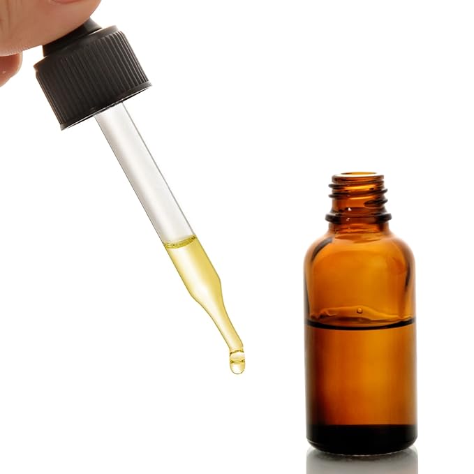 4 Pack, 1 oz Amber Glass Dropper Bottles Plus 2pcs Graduated Calibrated Glass Pipettes (1ml)- 30ml Dark Brown Tincture Bottles with Eye Droppers for Essential Oils, Liquids - Leakproof Travel Bottles