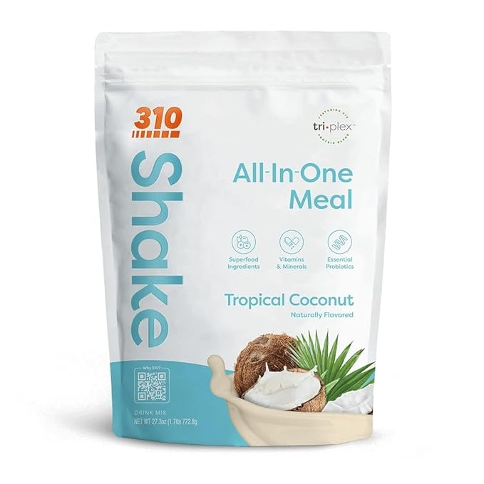 310 Nutrition All-In-One Meal Replacement Shake - Fiber-Rich Vegan Superfood Blend with Natural Sweeteners - Low Carb, Keto & Paleo Friendly, Gluten-Free, 26 Essential Vitamins & Minerals, Tropical Coconut, 28 Servings