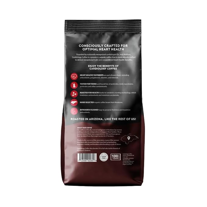 Heart Healthy Coffee - Organic Mold Free Coffee Whole Bean Medium Roast - USDA Certified Hand-Selected Honduras Cardio Coffee - Non-GMO Tested for Mycotoxins & Pesticides - 12oz