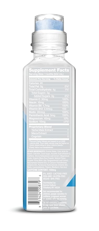 Karma Natural Energy Drink - 12 Pack, Blueberry Watermelon Caffeinated Water - Clean Focus & Energy Boost