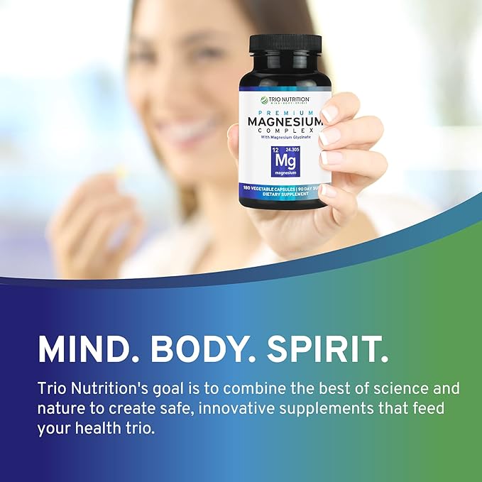 Trio Nutrition Magnesium Complex 90 Day Supply 420 mg | Natural Calm, Relax, Stress Relief, and Muscle Recovery |Magnesium Glycinate Supplement with Vitamin B6 for Rapid Absorption*