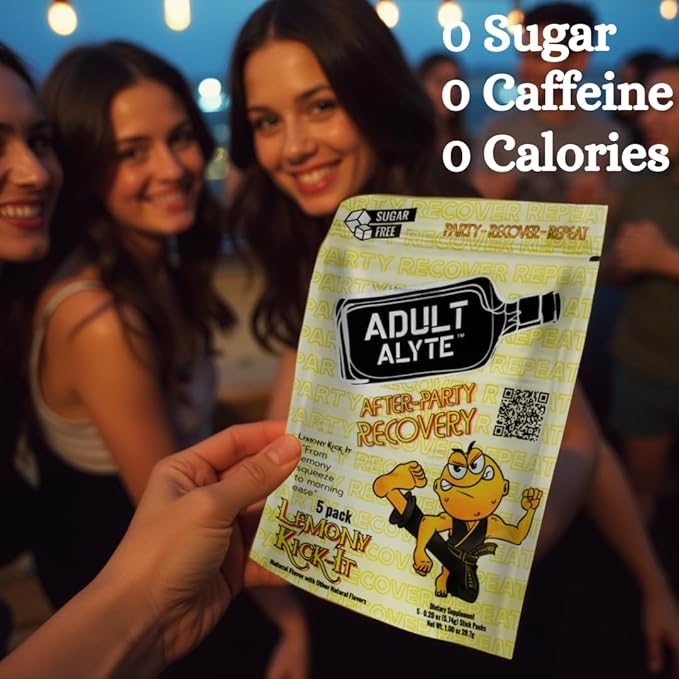 After Alcohol Aid Wellness Vitamins I Restore Better Mornings I Dihydromyricetin DHM & B Vitamins Complex I Antioxidants Supplement and Liver Support I 5 Powder Stick Drink Packets I Lemony Kick-It