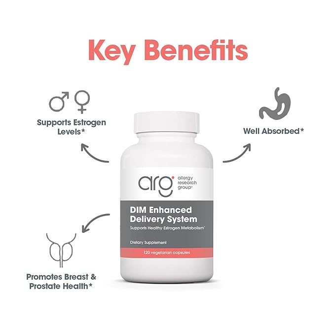 Allergy Research Group DIM Enhanced Delivery System Supplement - Supports Healthy Hormone Balance for Women, Promotes Healthy Estrogen Metabolism, PMS Support, Vegetarian Capsules - 120 Count