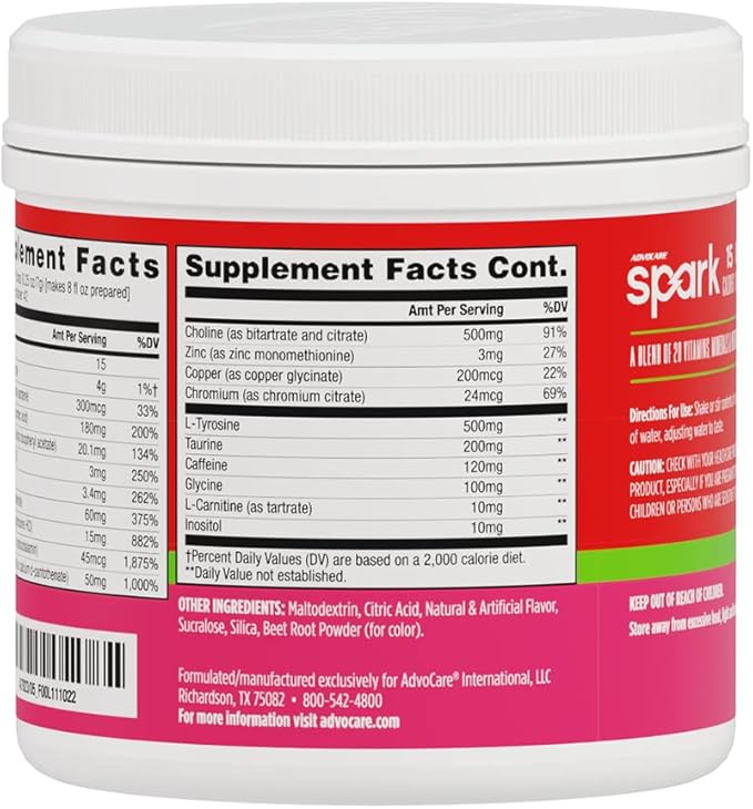 AdvoCare Spark Vitamin & Amino Acid Supplement - Focus & Energy Drink Powder Mix with Vitamin A, B-6, C & E - Also Includes L-Carnitine & L-Tyrosine - Strawberry - 10.5 oz