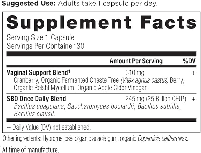 Ancient Nutrition Probiotic for Women, Once Daily Women's Probiotics for Vaginal Health, 30ct, Healthy Yeast Balance for Feminine Care, Made with Cranberry and Apple Cider Vinegar, 25 Billion CFUs*