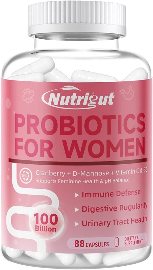 Probiotics for Women 100 Billion CFUs Probiotic and Prebiotics with Digestive Enzymes for Gut Health, Vaginal Probiotics with Cranberry and D-Mannose for Urinary Tract Health, pH Balance, 88 Capsules
