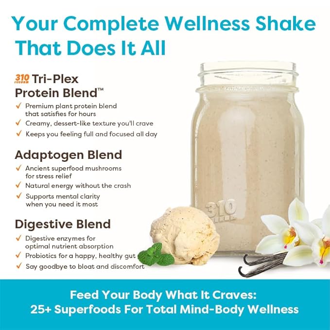 310 Nutrition - All In One Meal Replacement Shake - Superfood Blend with Fiber - Natural Sweeteners - Low Carb Shake, Keto & Paleo Friendly (Vanilla Crème, 14 Servings)