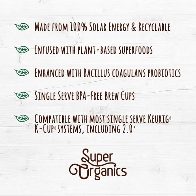 Super Organics Energy Boost Coffee Brew Cups with Superfoods & Probiotics Keurig K-Cup Compatible Energizing, Stamina Medium Roast, USDA Certified Organic, Vegan, Non-GMO, 10ct