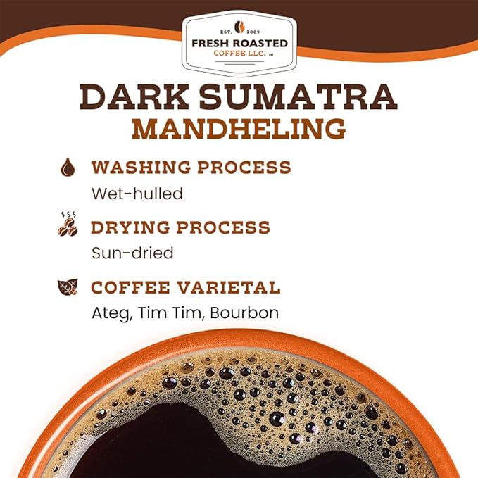 Fresh Roasted Coffee, Dark Sumatra Mandheling | 100% Single Origin | Dark Roast, 96 Pods for K Cup Brewers