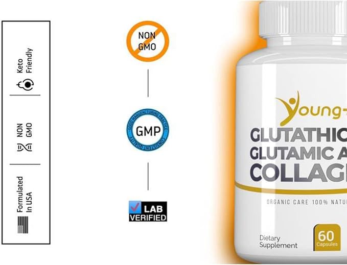 Young+ Glutathione, Glutamic Acid and Collagen. 1000mg, 60 60 Capsules