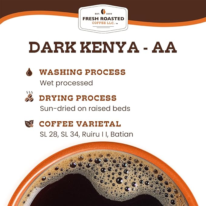 Fresh Roasted Coffee, Dark Kenya AA, Dark Roast, 24 Pods for K Cup Brewers
