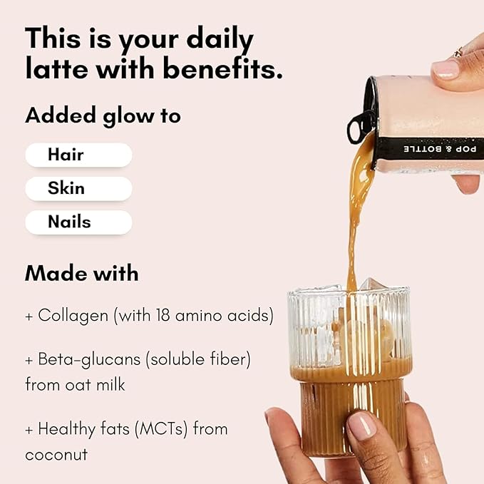 Pop & Bottle Classic & Vanilla Oat Milk Lattes - Cold Brew, Marine Collagen & Antioxidants, MCT Oil, Organic, Dairy Free, Gluten Free, Lightly Sweetened with Dates - 8 Fl Oz (Pack of 12), 6 Each