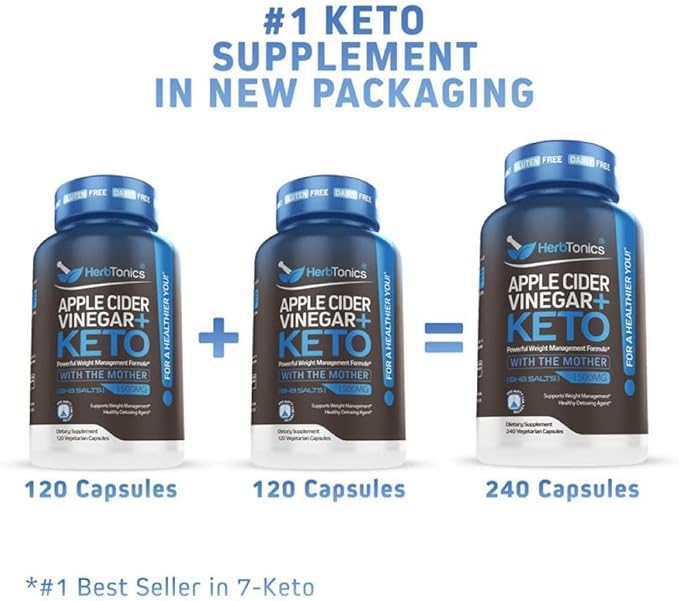 Herbtonics Keto BHB + Apple Cider Vinegar Capsules with The Mother - Keto Diet Pills, BHB Exogenous Ketones with GLP-1 Support, Energy & Focus - Keto ACV Supplement for Women & Men - 240 Capsules