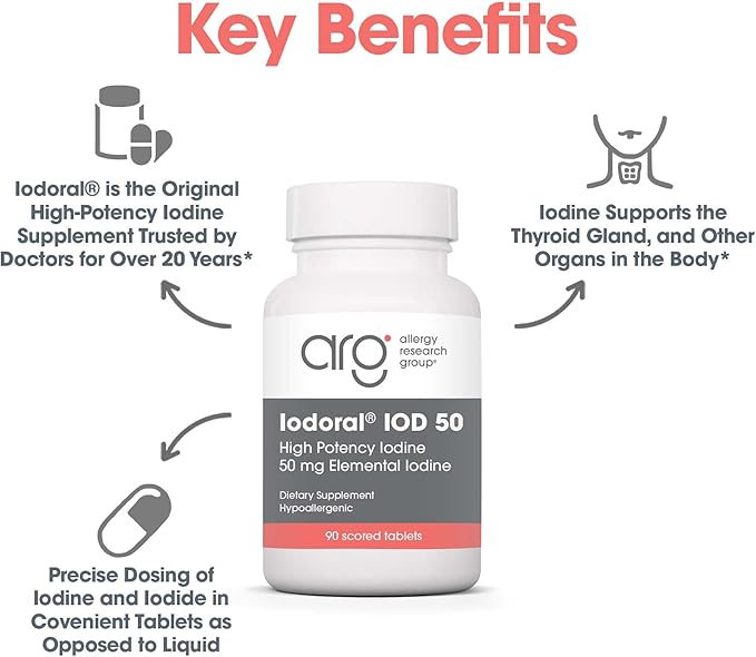 Optimox Iodoral 50 mg Supplement - Potassium Iodide Tablets, High Potency Iodine Tablets, Iodine Supplements for Thyroid Support, Daily Vitamins and Minerals, Lugol's Iodine Solution - 90 Count