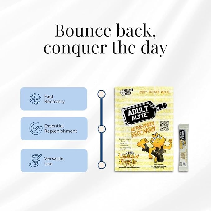 After Alcohol Aid Wellness Vitamins I Restore Better Mornings I Dihydromyricetin DHM & B Vitamins Complex I Antioxidants Supplement and Liver Support I 5 Powder Stick Drink Packets I Lemony Kick-It