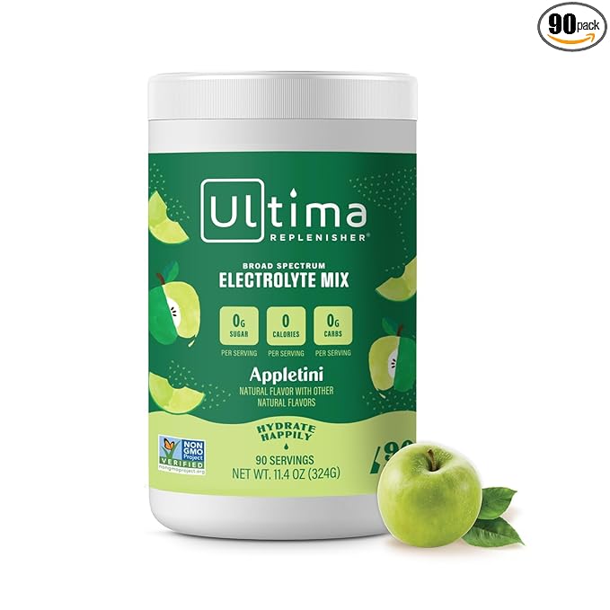 Ultima Replenisher Mocktini Electrolyte Powder Drink Mix – Appletini, 90 Servings – Hydration Powder with 6 Key Electrolytes and Trace Minerals – Keto Friendly, Non-GMO and Sugar-Free