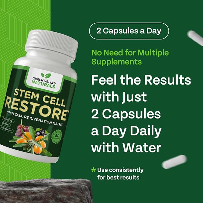 Stem Cell Restore - Stem Cell Supplement - Regenerative Healing - Healthy Aging - Brain and Cognitive Support - Cartilage, Heart & Kidney Repair - Organic Tibetan Sea Buckthorn (1 Bottle, 60 Count)