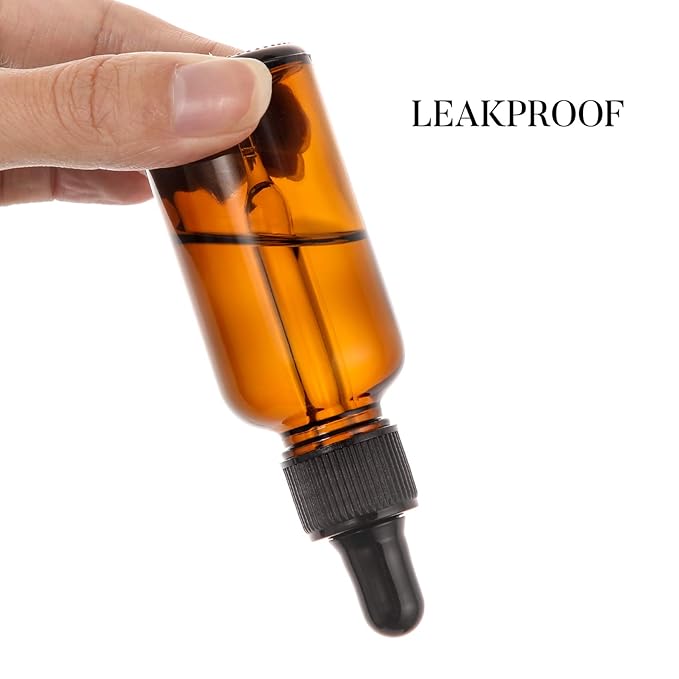 4 Pack, 1 oz Amber Glass Dropper Bottles Plus 2pcs Graduated Calibrated Glass Pipettes (1ml)- 30ml Dark Brown Tincture Bottles with Eye Droppers for Essential Oils, Liquids - Leakproof Travel Bottles
