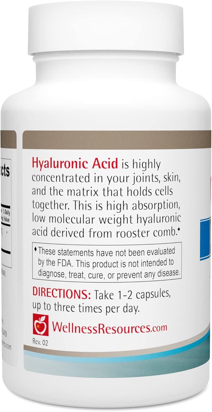 Wellness Resources Hyaluronic Acid from Rooster Comb, 100% Natural Low Molecular Weight (60 Capsules)