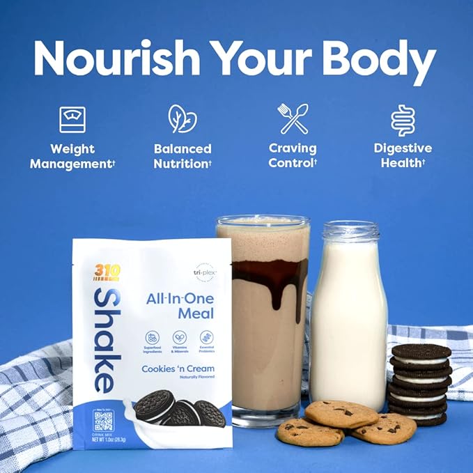 310 Nutrition - All In One Meal Replacement Shake - Fiber Rich Vegan Superfood Blend - Natural Sweeteners - Low Carb Shake, Keto & Paleo Friendly - Gluten Free - 26 Essential Vitamins & Minerals (Cookies N' Cream, 14 Servings)