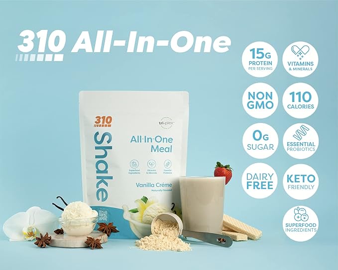 310 Nutrition – All-In-One Meal Replacement Shake Starter Kit - Fiber Rich Vegan Superfood Blend - Natural Sweeteners - Low Carb Shake, Keto & Paleo Friendly - Gluten Free - 26 Essential Vitamins & Minerals – 3 Flavors with Shaker Cup
