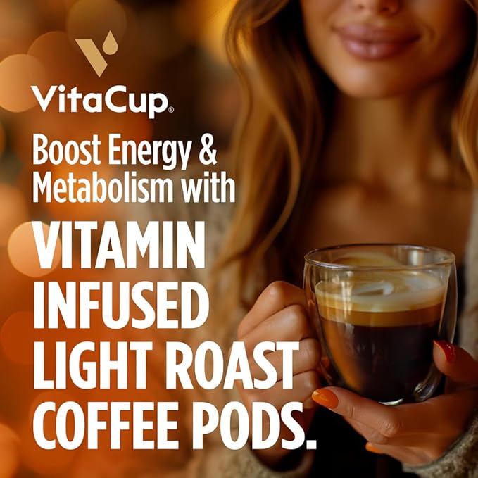 VitaCup Energy Light Roast Coffee Pods, Boost Focus & Metabolism, Antioxidants, B Vitamins, Crisp & Smooth,100% Arabica Coffee, Recyclable Single Serve Pod Compatible with Keurig K-Cup Brewers,32 Ct
