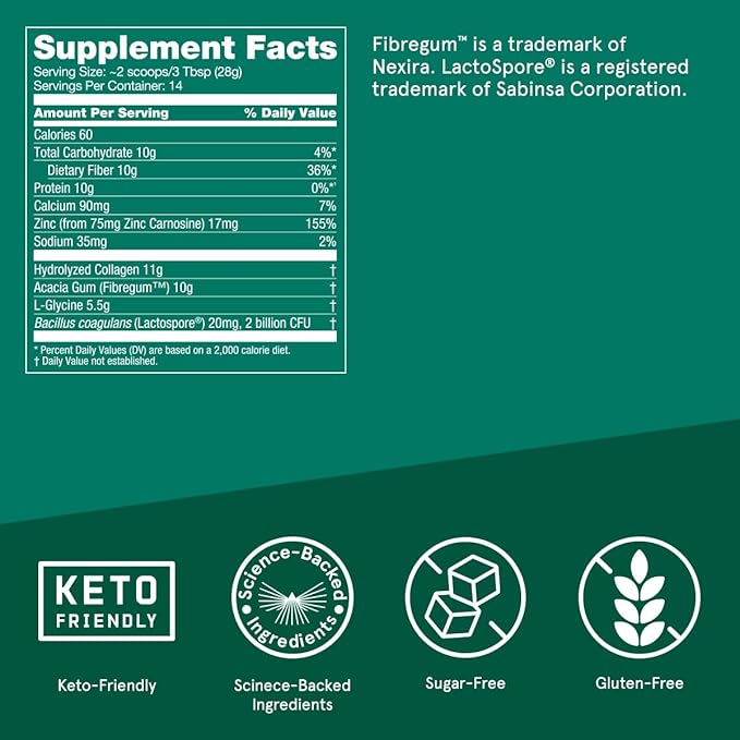 Bulletproof Unflavored Gut Health Collagen Protein, 14 Ounces, 10g Grass-Fed 2 Billion 10g Prebiotics
