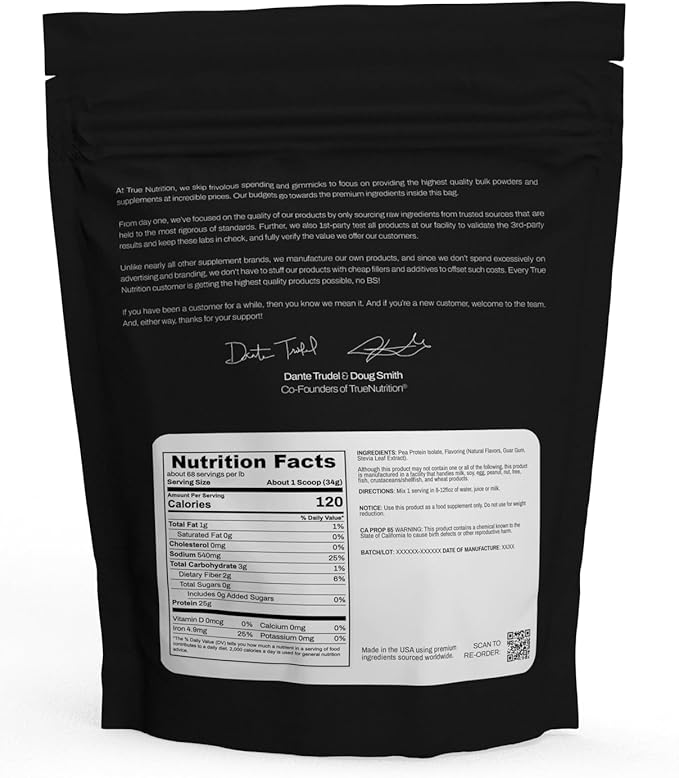 True Nutrition Pea Protein Powder Isolate 25g Non-GMO 5LB