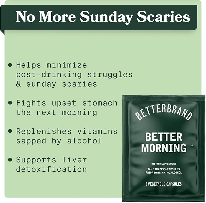 Betterbrand BetterMorning All-Natural Ingredients Including DHM | Prevents Headaches & Nausea and Supports Liver Aid | Gluten-Free, Vegetarian (10x Single Serving Packets)