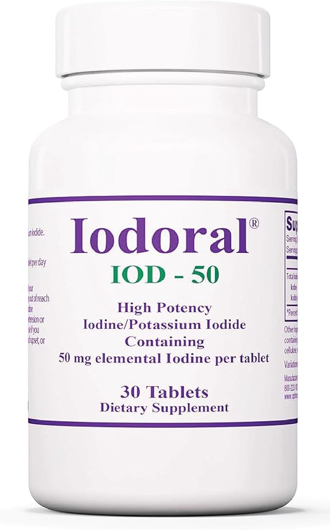 Optimox Iodoral 50 mg Supplement - Potassium Iodide Tablets, High Potency Iodine Tablets, Iodine Supplements for Thyroid Support, Daily Vitamins and Minerals, Lugol's Iodine Solution - 30 Count.
