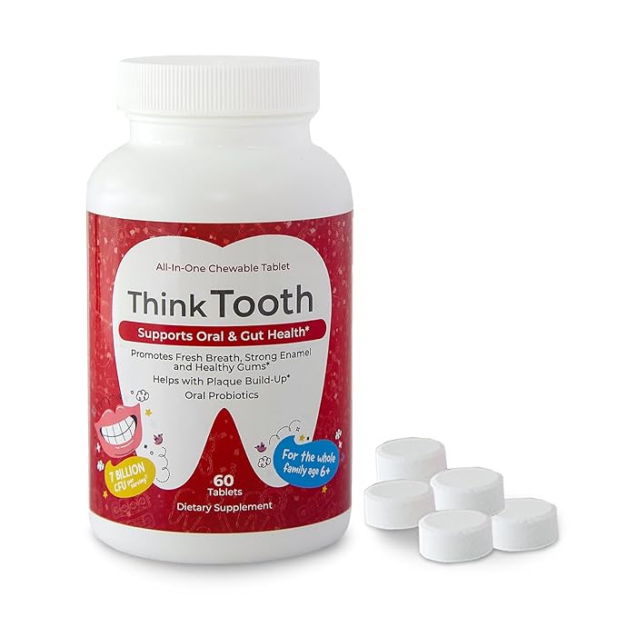 Think Tooth Chewable Tablets Supports Oral & Gut Health - Dental Probiotic Supplement for Fresh Breath & Healthy Gums - Advanced Oral Health Probiotics for Nightly Oral Care Routine - 60 Tablets