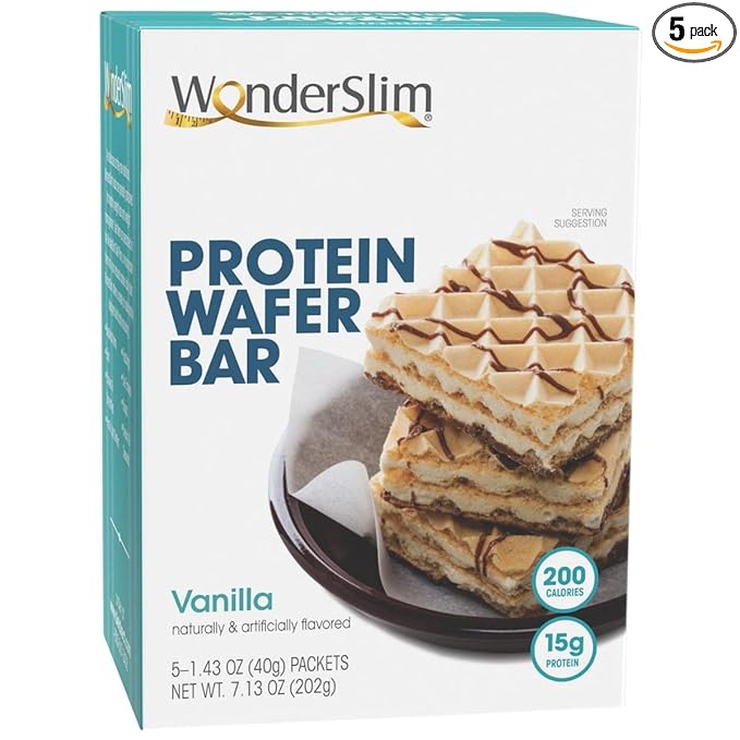 WonderSlim Protein Wafer Snack Bar, Vanilla, 200 Calories, 15g Protein, 0mg Cholesterol (5ct)