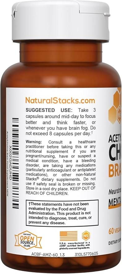 Acetylcholine Brain Food - Acetyl L-Carnitine & Alpha GPC Supplement - Supports Production of Acetylcholine - Neurotransmitter Supplement for Cognitive Function - 60 Capsules