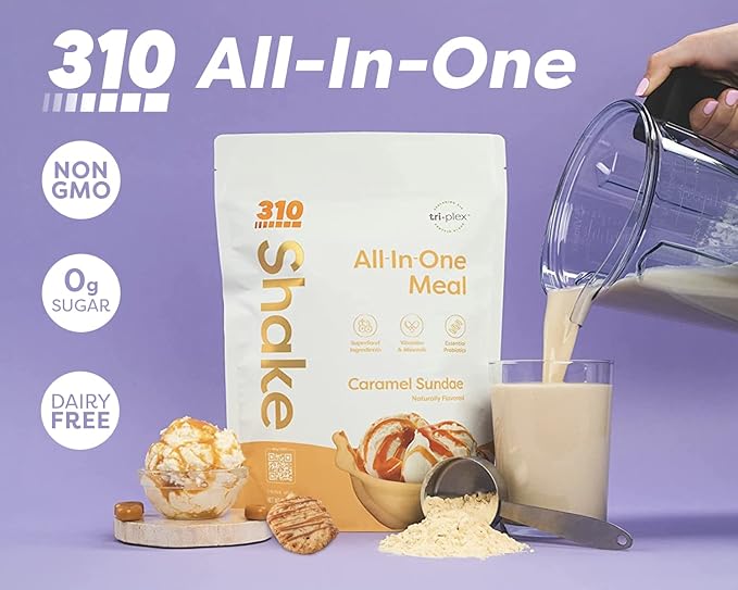 310 Nutrition - All In One Meal Replacement Shake - Superfood Blend with Fiber - Natural Sweeteners - Low Carb Shake, Keto & Paleo Friendly (Caramel Sundae, 14 Servings)
