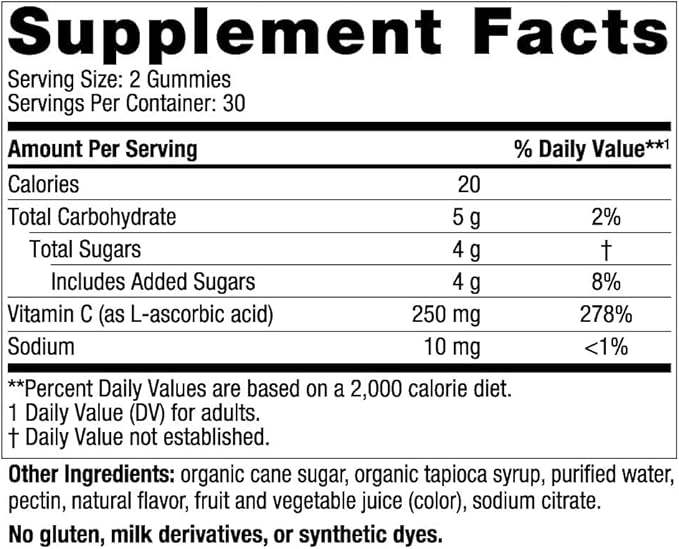 Nordic Naturals Vitamin C Gummies, Tart Tangerine 60 Gummies 250 mg 30 Servings