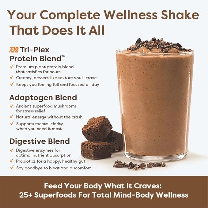 310 Nutrition All-In-One Meal Replacement Shake - Fiber-Rich Vegan Superfood Blend with Natural Sweeteners - Low Carb, Keto & Paleo Friendly, Gluten-Free, 26 Essential Vitamins & Minerals, Chocolate Bliss, 28 Servings