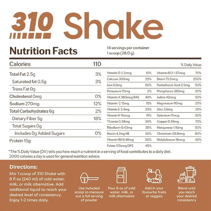 310 Nutrition Meal Replacement Shake - Fiber-Rich Vegan Superfood Blend - Low Carb, Keto & Paleo Friendly, Gluten-Free, 26 Essential Vitamins & Minerals, Natural Sweeteners - Horchata, 14 Servings