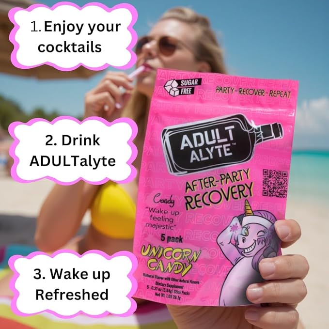 After Alcohol Aid Wellness Vitamins I Restore Better Mornings I Dihydromyricetin DHM & B Vitamins Complex I Antioxidants Supplement and Liver Support I 5 Powder Stick Drink Packets I Unicorn Candy