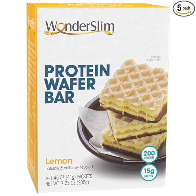 WonderSlim Protein Wafer Snack Bar, Lemon, 200 Calories, 15g Protein, 0mg Cholesterol (5ct)