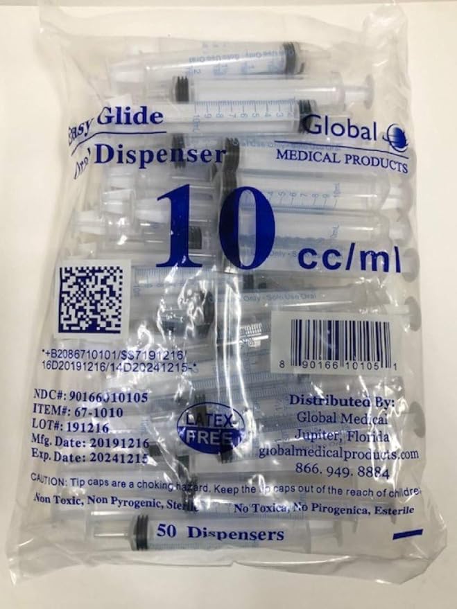 Easy Glide 10ml 10cc Oral Syringe, 100 Count