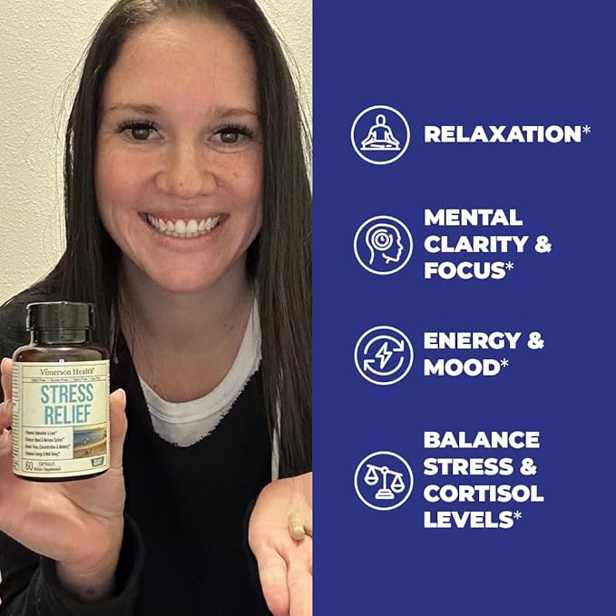 Stress Relief Supplement with 5HTP, Ashwagandha, 60 Capsules